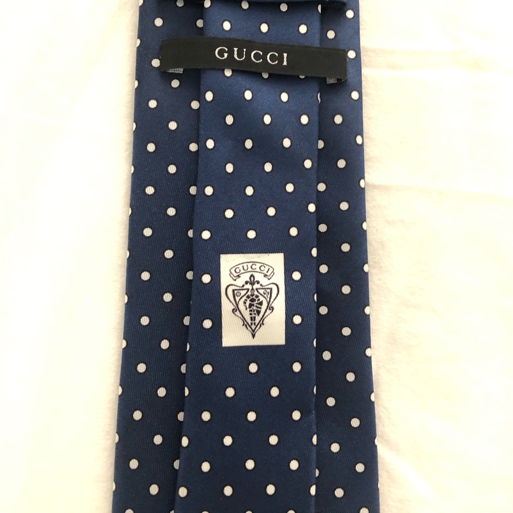 Gucci Navy with White Polka Dots Mens Tie